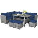 7 Pieces Patio Rattan Dining Furniture Sectional Sofa Set with Wicker Ottoman by LJGDeals