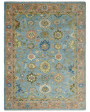 Ready to Ship Hand Knotted Blue and Rust Modern Oushak Area Rug by The Rug Decor