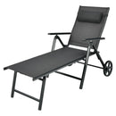 Patio Lounge Chair with Wheels Neck Pillow Aluminum Frame Adjustable-Gray by LJGDeals