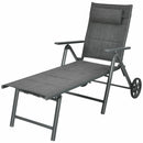 Patio Reclining Chaise Lounge with Adjust Neck Pillow-Gray by LJGDeals