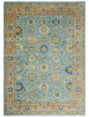 Ready to Ship Hand Knotted Blue and Rust Modern Oushak Area Rug by The Rug Decor