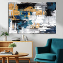 Blue and Gold Abstract Canvas Wall Art – Triptych Modern