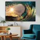 Golden Wave Sunset Canvas Print – Large Coastal Wall Art for