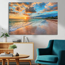 Sunset Ocean Waves on Tropical Beach, 3-Panel Giclee Canvas