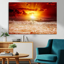 Red Sunset Ocean Beach Canvas Wall Art Beach Canvas, Coastal