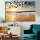 Golden Sunset Beach Print Canvas Wall Art, Giclee Canvas