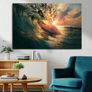Ocean Wave Sunset Canvas Wall Art – Triptych Seascape Print