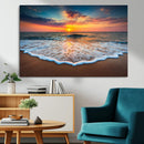 Sunset Beach Canvas Wall Art – Colorful Ocean Waves Triptych
