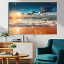 Golden Sunset Beach Triptych Canvas Art, Giclee Coastal Wall