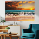 Golden Sunset Beach Canvas Wall Art – Triptych Seascape