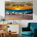 Ocean Sunrise Over Golden Beach Waves, Giclee Canvas Wall
