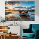 Small Boat At The Beach Sunset Wall Art, Boat Sunset Wall