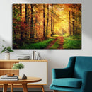 Sunlight Through Trees Wall Art Canvas Print - Autumn Forest