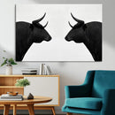 Spanish Bull Art - Framed Black and White Bull Canvas Print