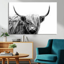 Black White Scottish Highland Cow Cattle Art Print Farmhouse