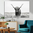 Highland Cow Canvas Wall Art – Majestic Beauty in Black and