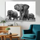 Black White Elephant Family Wall Art Canvas Print