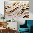 Gold and White Abstract Wave Canvas – Elegant Flowing Design