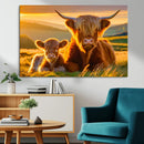 Scottish Cow and Baby Cow Canvas Wall Art Animal Print