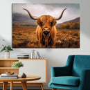 Highland Cow Longhorn Wall Art – Rustic Canvas Print, Framed