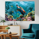 Sea Turtle and Coral Reef Triptych Wall Art – Vibrant