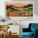 Framed Yayoi Kusama Print, Vibrant Floral Mountain Art