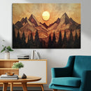 Wood Style Abstract Mountain Sunset Canvas Wall Art Print -