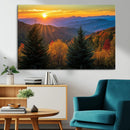 Golden Sunset Over Mountain Forest Canvas Wall Art Print -