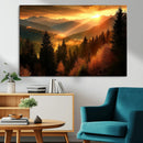 Golden Sunset Over Mountain Forest Canvas Wall Art Print -