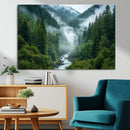 Mountain Forest River Canvas Wall Art Print - Serene Nature