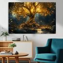 Golden Tree of Life Canvas Wall Art Print - Majestic Glowing