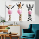 Bubblegum Animals Canvas Wall Art - Playful Giraffe and