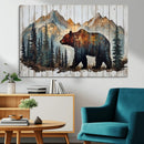 Rustic Grizzly 399 Bear and Mountain Wood Canvas Wall Art -