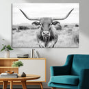 Highland Cow Wall Art Canvas Print – Black and White Western