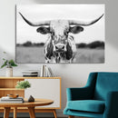 Highland Cow Wall Art Canvas Print – Black and White Western