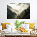 Misty Valley Wall Art Canvas Print – Foggy Forest Pine Trees