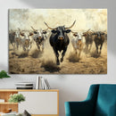 Texas Longhorn Wall Art – Framed Charging Cattle Canvas by MyGreatCanvas | Canvas Wall Art Prints | Photo Prints & Wall Decor