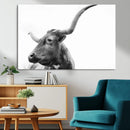 Longhorn Wall Art Canvas Print – Framed Monochrome Ranch Cow