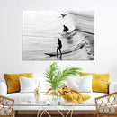 Surfers on Waves Wall Art Canvas Print – Framed Black and