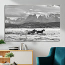 Wild Horses Wall Art – Framed Black White Mountain Canvas by MyGreatCanvas | Canvas Wall Art Prints | Photo Prints & Wall Decor