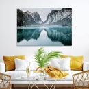 Mountain Lake Wall Art Canvas Print – Snowy Peaks Winter