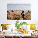Western Wall Art Canvas Print – Framed Cowboy Cattle Drive