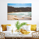 Tranquil Beach Scene Wall Art Canvas Print – Framed Blue