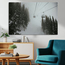 Ski Lift Wall Art Canvas Print – Snowy Pines Misty Landscape