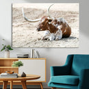 Majestic Longhorn Wall Art Canvas Print – Resting on Sunlit by MyGreatCanvas | Canvas Wall Art Prints | Photo Prints & Wall Decor