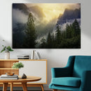 Misty Forest Sunrise Mountain Valley Pine Trees Foggy by MyGreatCanvas | Canvas Wall Art Prints | Photo Prints & Wall Decor