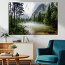 Misty Lake Forest Green Trees Calm Water Reflection Mountain by MyGreatCanvas | Canvas Wall Art Prints | Photo Prints & Wall Decor