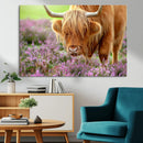 Highland Cow Wall Art – Purple Flowers Pasture Scenic by MyGreatCanvas | Canvas Wall Art Prints | Photo Prints & Wall Decor
