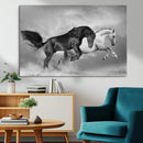 Wild Horses Wall Art Canvas Print – Framed Black and White