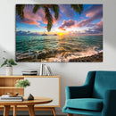 Framed Tropical Sunset Art Canvas Print